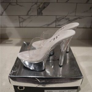Ellie Silver Clear Strap Heels